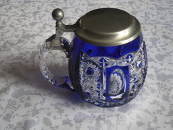 Beautiful blue crystal jug with tin lid 1/2 l