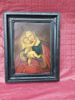 Fém lemezre festett Szűz Mária a kisdeddel 1850 körül.