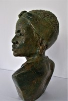 Álomszép, zimbabwei Shona, kézzel készült kőszobor, női büszt, verditből
