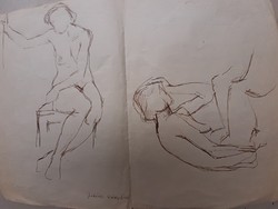 Erika Juhász: the woman four times, from 1945, original marked, double-sided ink drawing