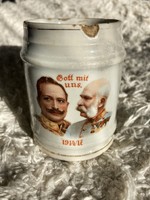 Porcelán mini korsó Ferenc József és II. Vilmos portréjával