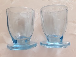 Régi art deco kis talpas likőrös pohár kék 2 db