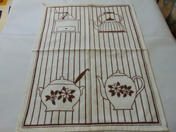 Konyhai , kávédaráló , kanna   mintás régi törlőkendő , konyharuha , 47 x 57 cm.  , avatatlan