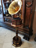 Csodaszép működőképes gramofon - Mahagóni és Réz díszítéssel