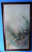 Bőr fali kép virágok, jelzett, 56 x 96 cm, 49 x 69 cm.