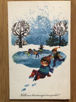 Aranyos Karácsonyi képeslap - Tomaska Irén rajz