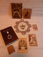 Régi Apáca hagyatékból gyöngyből fűzött keretben szentkép imakönyv úti ima gyűrű kis szent imakönyv