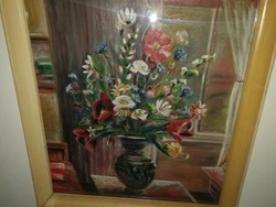 Schéner mihály flower still life, from 1 forint, original, with warranty, oil, canvas. Picture hall, large.