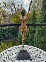 Art deco táncosnő bronz szobor - Monumentális tűz aranyozott darab