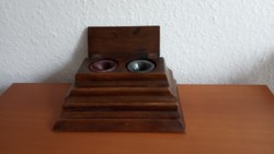 Art Nouveau carved wooden inkwell and tapper