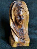 Hand carved olive tree bust, Virgin Mary