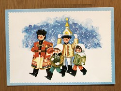 Kellemes Karácsonyi Ünnepeket képeslap - Kecskeméty Károly grafika