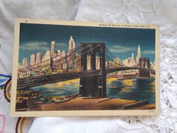 Régi amerikai képeslap, New York Brookly Bridge/híd éjszaka 1937