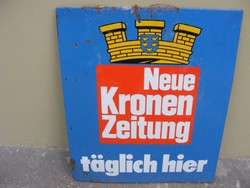 Zománctábla osztrákcca1960- 1970 retro Neue Kronen Zeitung) 90X75 cm reklámtábla