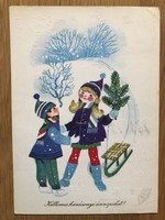 Aranyos Karácsonyi képeslap -  Kecskeméty Károly rajz