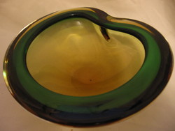 Sommerso seguso murano amber-green crystal heart shaped bowl of flavio poly