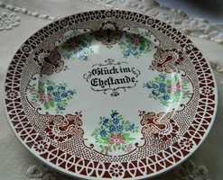 Antik kézzel festett ritka Villeroy&Boch Dresden „Boldogság otthon” tányér, dísztányér