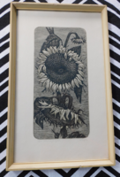 Joseph Varga Bencsik: sunflowers - etching in a glazed frame