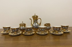 Szász Endre hollóházi porcelán arany kávés készlet