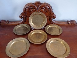 Old copper small plate, glass placemat set