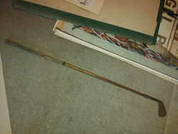 Antique, meter golf club with total untouched patina, wooden handle, leather wrap