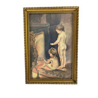Akvarell- Tűz mellett melegedő gyerekek