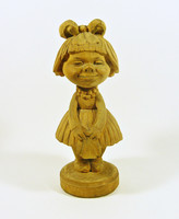 Smiling little girl signed hand-carved wooden statue, flawless! (F041)