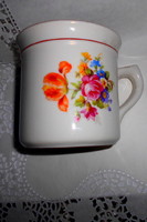 Hollóházi 1/2 liter large porcelain mug with a rosy, floral pattern