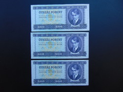 3 Pieces 500 HUF 1990 serial number beautiful banknotes