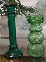 Smaragd zöld üveg variációk, gyertyatartó pár