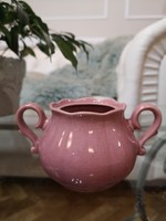 Pink, old ceramic jar with mosaic glaze