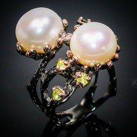 53 As a real cultured pearl chromium diopside peridot 925 silver ring
