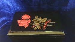 Retro rózsás ékszerdoboz tükrös, nagy méretű lakk doboz bársony belsővel tükrös ékszeres