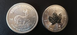 10 darab Krugerrand és Kanadai juhar 1 unciás befektetési ezüst érme
