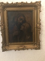 Old painting in wooden frame