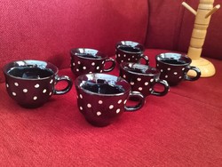 Transylvanian polka dot brandy glasses / mocha cups, 6 pcs, with wooden hanging holder