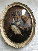 Álomszép üvegre festett ikon Mária Kis Jézussal