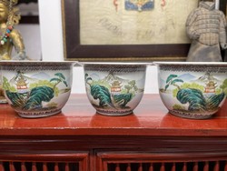 Hand painted, sceney Chinese ceramic flower pots. (3 pcs), oriental, asian, japanese, pot