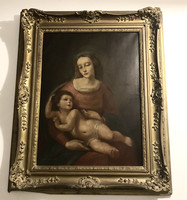 Oil painting by Béla Madonna Jr. with her child