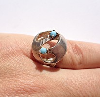 1970 Round retro turquoise stone adjustable size 925 ring