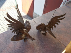 Two bronze rooster warriors