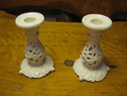 Openwork patterned ceramic white candle holder 2 pcs