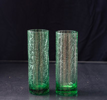 Retro karcagi (berekfürdői) fátyolüveg poharak - ritka zöld pohár pár repesztett üveg váza