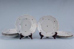 Zsolnay porcelán tányérok, régi, arany tollazott, 7 darab.