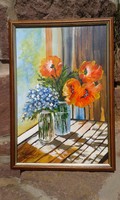 Sztopka Anna: poppy. Still life, oil, wood 20x30 cm, painting. Modern photo frame