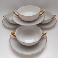 KPM porcelán 2 fülű leveses csészék, leveses  tányérok aljjal 4 db