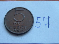 NORVÉGIA 5 ÖRE 1973 Olav V, Pénzverde: Kongsberg, Norvégia, Bronz 57.
