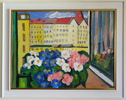 Michael Schéner (1923 -2009) - petunias; 60x80cm.
