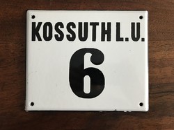 Kossuth L. u. 6 - házszámtábla (zománctábla, zománc tábla)