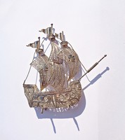 Olasz filigrán ezüst hajó, dísztárgy